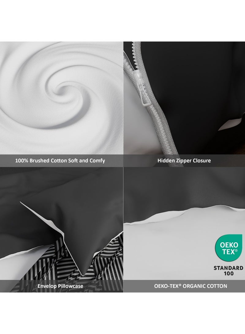 Lovstro 100% Cotton Duvet Cover Set, 4-Piece King Size (No Filling Included), OEKO-TEX Certified, Reversible Bedding, 1 Duvet Cover 200×240cm, 1 Fitted Sheet, 2 Pillowcases (Black & White) - Image 4